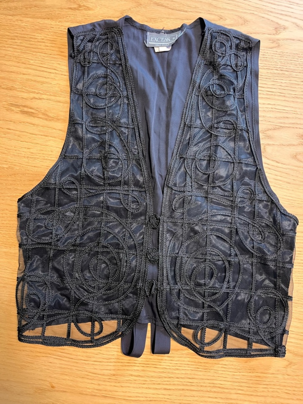Vintage EXCESS Black Embroidered Mesh Vest